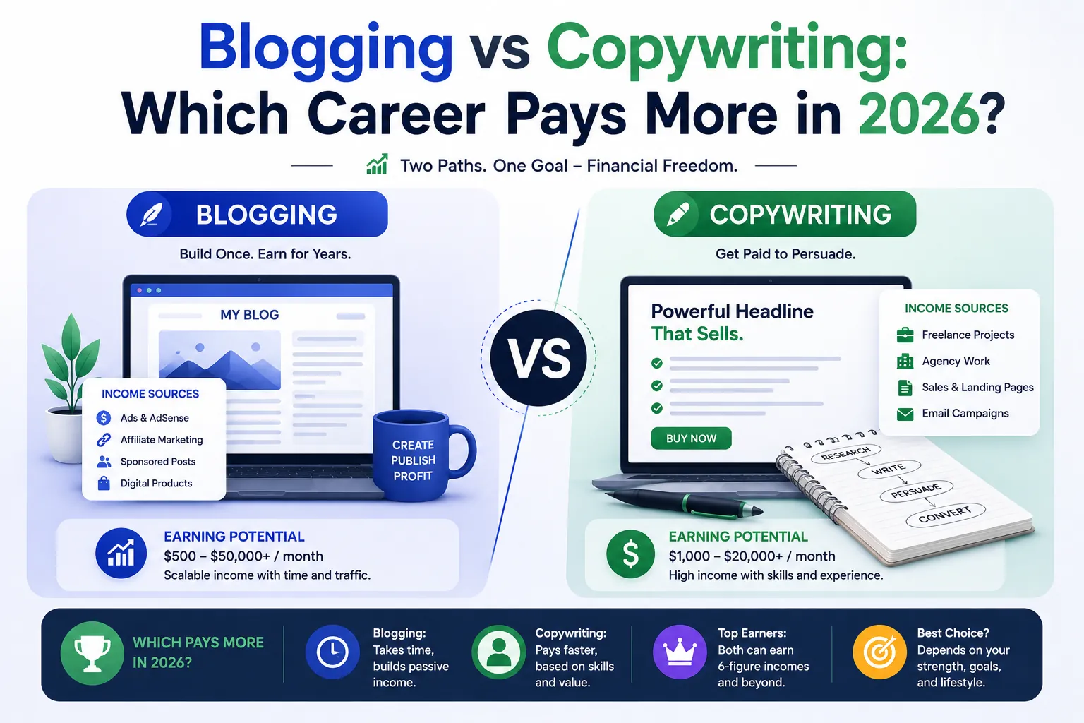Blogging vs Copywriting: Which Career Pays More in 2026?
