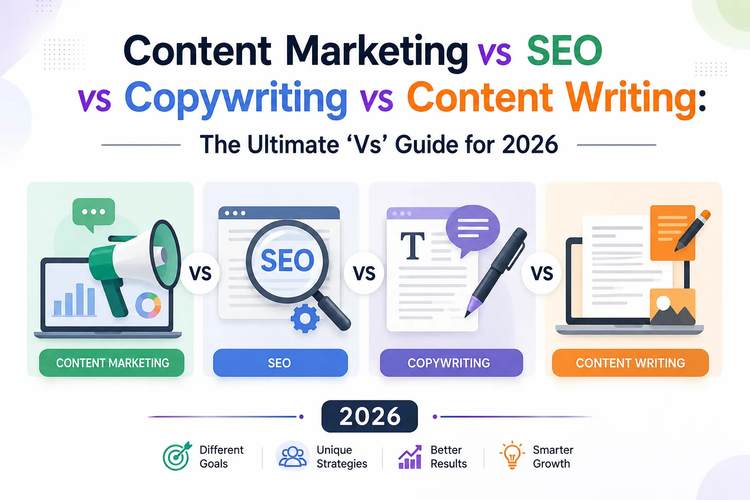 Content Marketing vs SEO vs Copywriting vs Content Writing: The Ultimate 'Vs' Guide for 2026